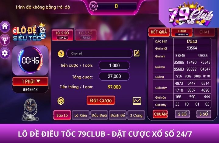 Đặt cược lô đề siêu tốc hấp dẫn tại 79Club